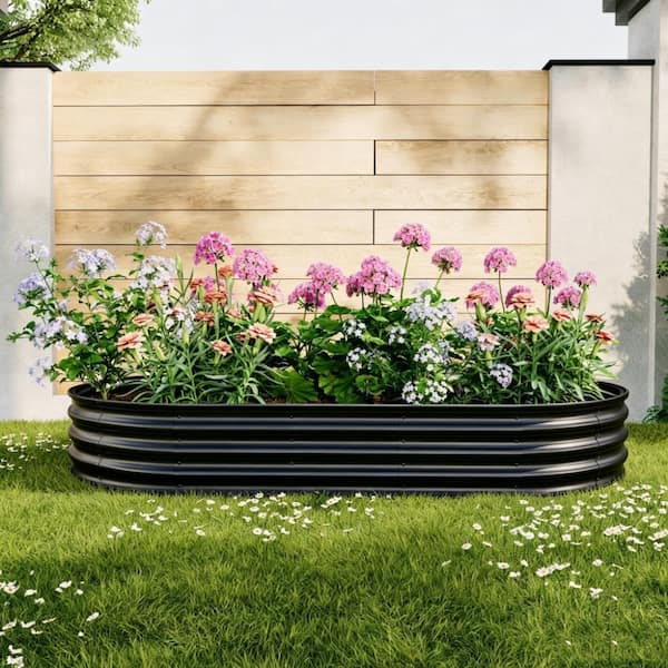 8 ft. x 4 ft. x 1 ft. Black Galvanized Steel Raised Garden Bed Outdoor Planter Box