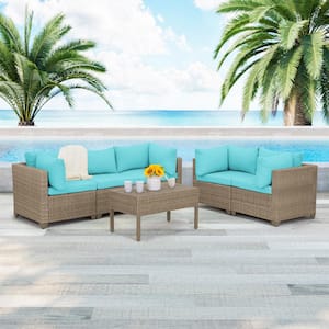 Maui 6-Piece Wicker Patio Conversation Set with Cyan Cushions
