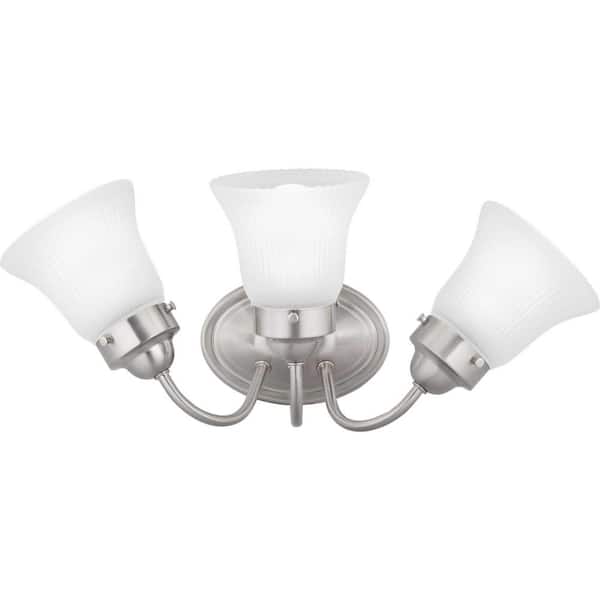 Progress Lighting Fluted Glass Collection 3-Light Brushed Nickel Etched Glass Traditional Bath Vanity Light