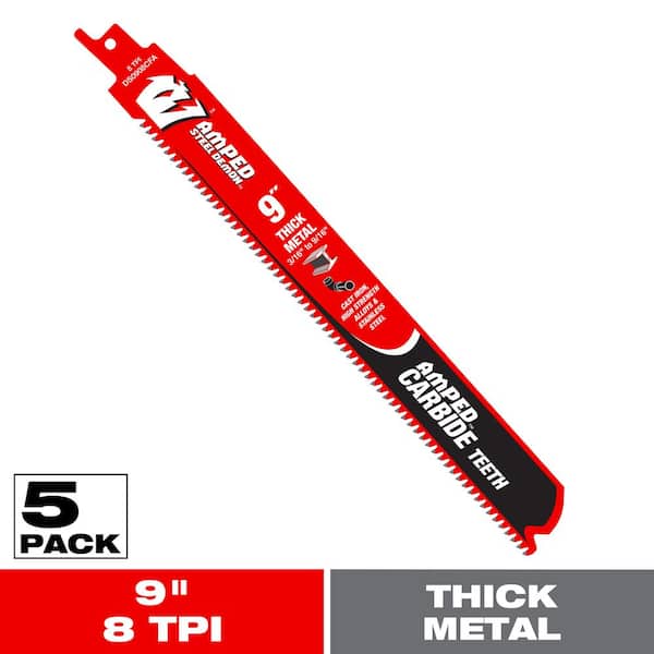 9 in. 8 TPI Steel Demon AMPED Carbide Reciprocating Saw Blade for Thick Metal Cutting (5-Pack)