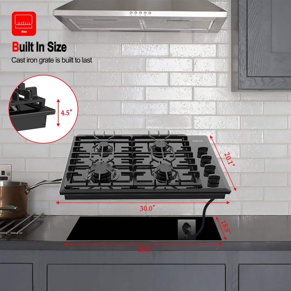 30-Inch Black Enamel 4-Burner Propane and Natural Gas Cooktop