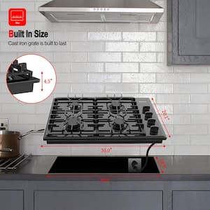 30 in. Recessed NG/LPG Convertible Gas Cooktop in Stainless Steel with 4-Sealed Sabaf Burners, CSA Certified