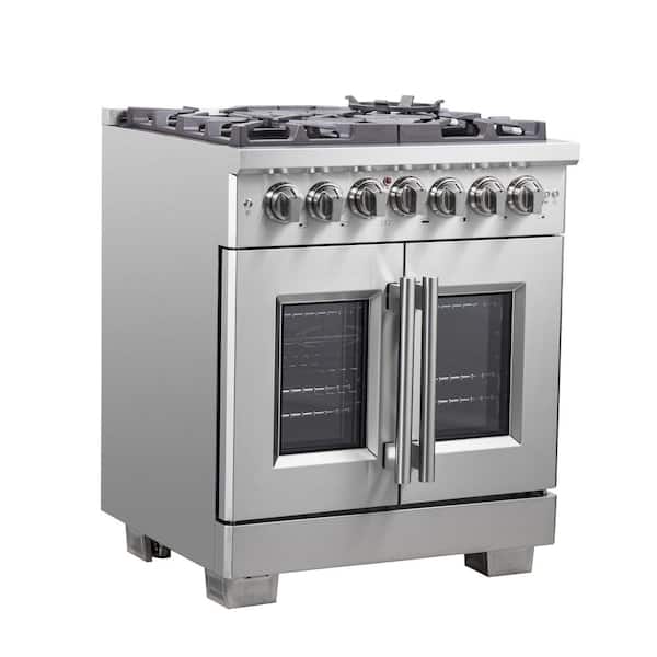Capriasca 30 in. Freestanding French Door Single Oven Dual Fuel Range 5 Burners Stainless Steel