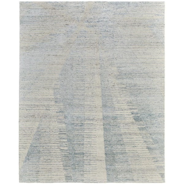 4 ft. x 6 ft. Blue Ivory And Silver Abstract Hand Knotted Distressed Area Rug