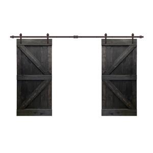 76 in. x 84 in. K Series Charcoal Black Stained Solid Pine Wood Interior Double Sliding Barn Door with Hardware Kit