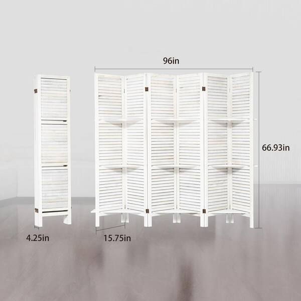 Unbranded - White Wood Folding Privacy Screens, 6-Panel Room Divider with Shelve, Partition Room Divider Temporary Wall for Home