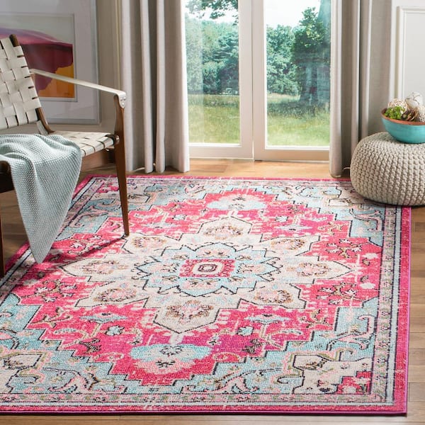 Madison 3 ft. x 5 ft. Fuchsia/Blue Distressed Border Area Rug