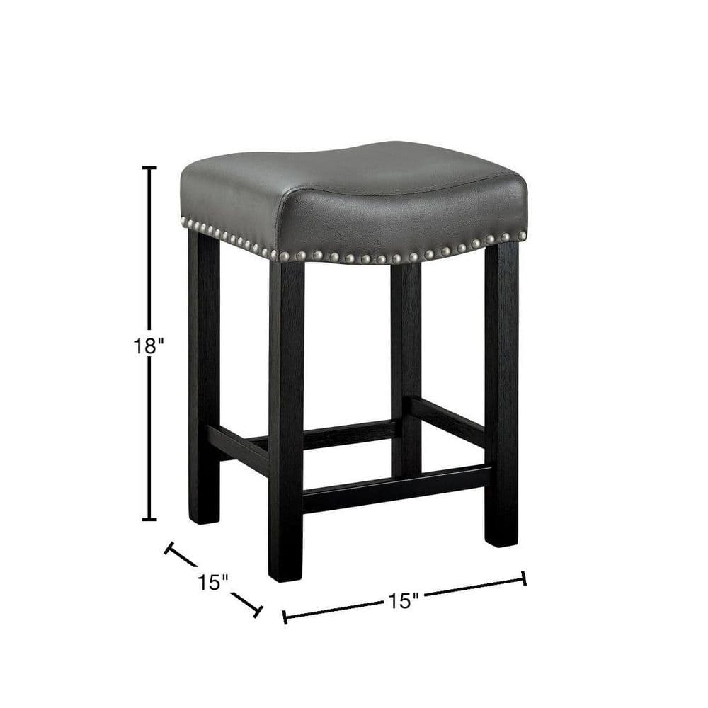 Aspen 24" Gray Faux Leather and Ebony Wood Swivel Counter Stool Set of 2