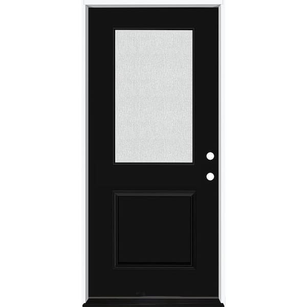 Legacy 36 in. W x 80 in. 1/2 Lite Rain Glass LHIS Primed Black Finish Fiberglass Prehung Front Door