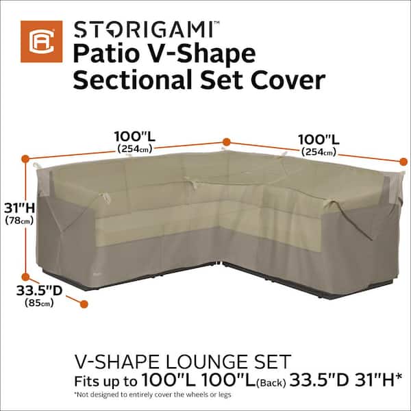 Classic Accessories Storigami 100 In L, Patio V Shaped Sectional Sofa Cover