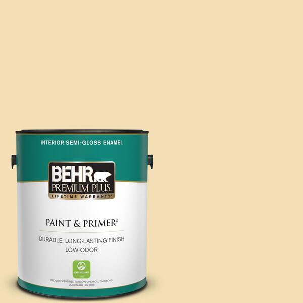 BEHR PREMIUM PLUS 1 gal. #PPU6-12 Calla Semi-Gloss Enamel Low Odor Interior Paint & Primer
