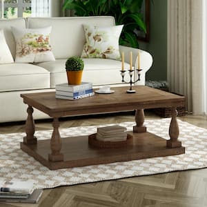 45 in. Walnut Rectangle Solid Wood Top Coffee Table with Storage