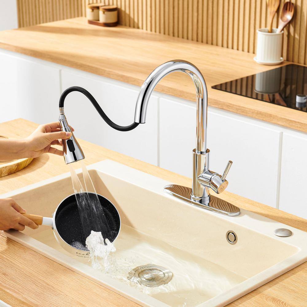 Chrome Stainless Steel Single Handle Pull Down Kitchen Faucet
