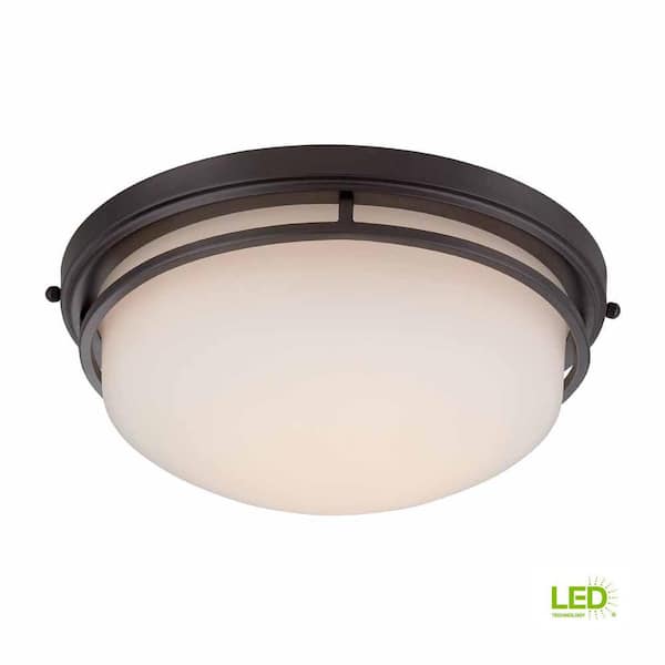 World Imports 15 in. Oil Rubbed Bronze LED Flushmount with Frosted Glass