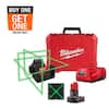 Milwaukee M12 12-Volt Lithium-Ion Cordless Green 250 ft. 3-Plane Laser Level Kit with One 4.0 Ah Battery, Charger and Case 3632-21