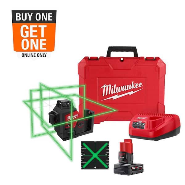 M12 12-Volt Lithium-Ion Cordless Green 250 ft. 3-Plane Laser Level Kit with One 4.0 Ah Battery, Charger and Case