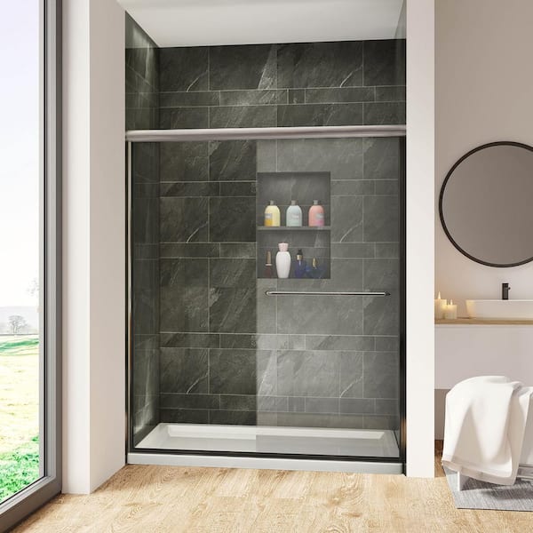 FORCLOVER 60 in. W x 72 in. H Sliding Semi-Frameless Shower Door in Brushed Nickel Finish with Clear Glass
