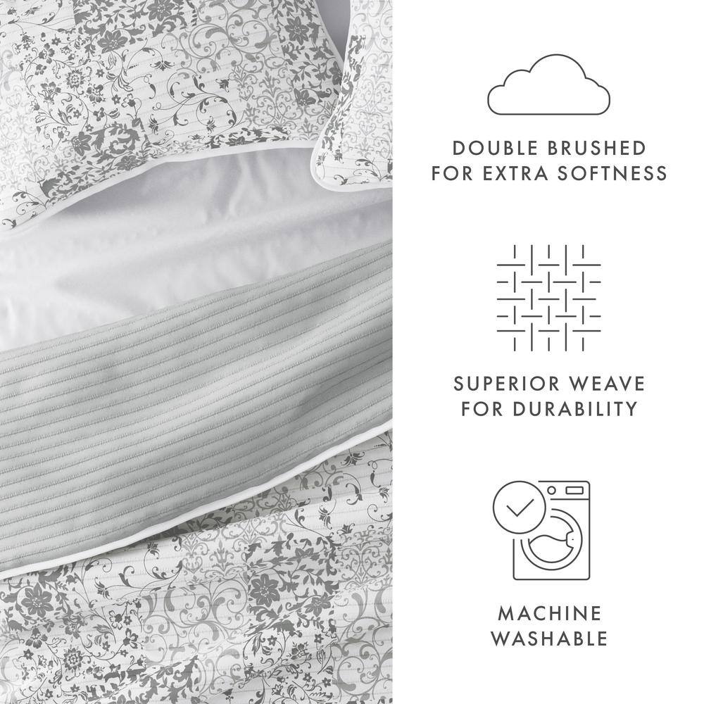 Light Gray King Reversible Microfiber Quilt Set with Shams