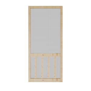 30 in. x 80 in. Single Universal Paneled Railing Style Finished Pine Wood and Gauze Mesh Hinged Screen Door