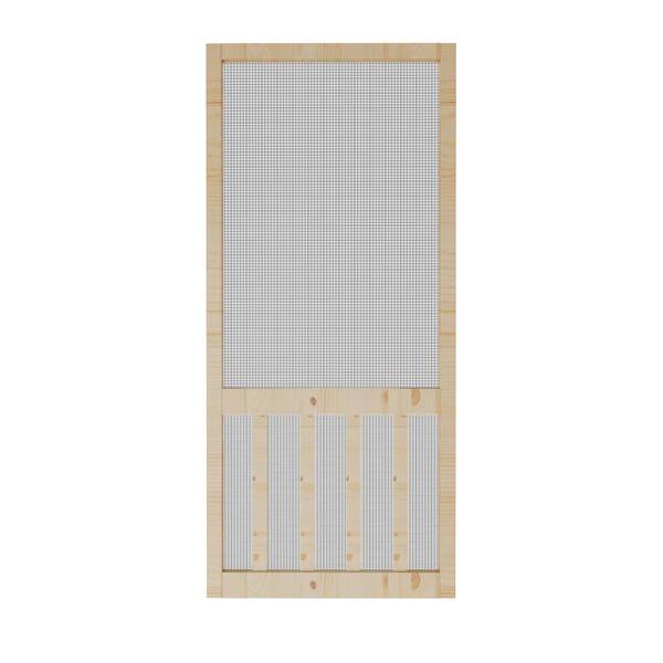ARK DESIGN 30 in. x 80 in. Single Universal Paneled Railing Style Finished Pine Wood and Gauze Mesh Hinged Screen Door