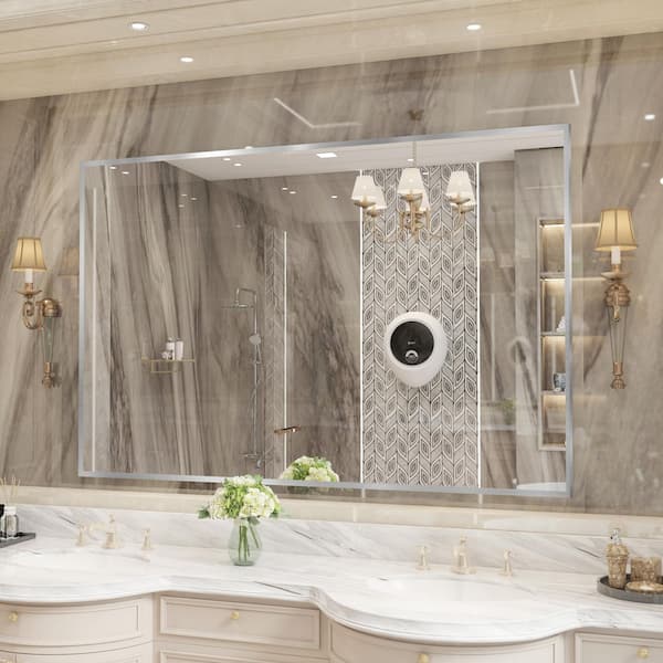 55 in. W x 36 in. H Aluminum Framed Rectangular Vanity Wall Mounted Mirror in Brushed Nichel