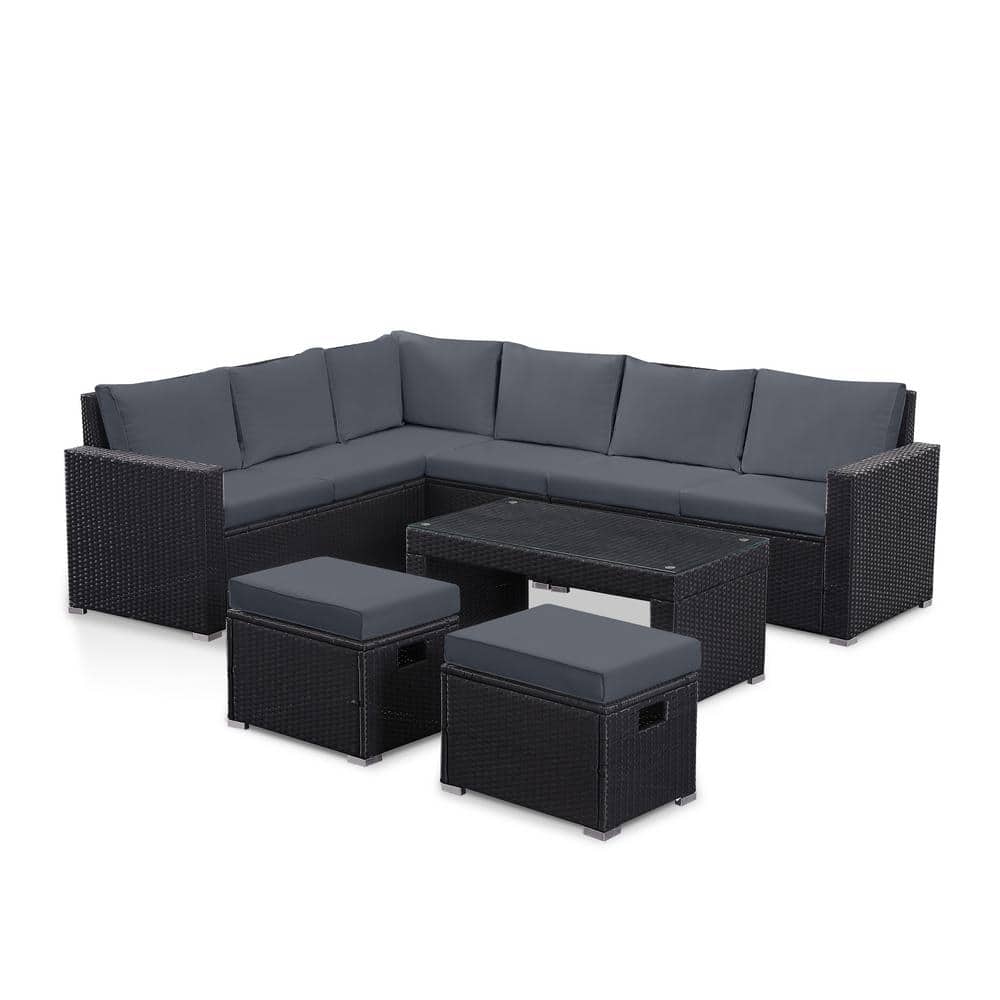 6-Piece Outdoor Rattan Patio Conversation Set All Weather Wicker Rattan Cou