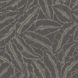 Large Sparkling Feathers Wallpaper Slate & Gold Paper Strippable Roll (Covers 57 sq. ft.)