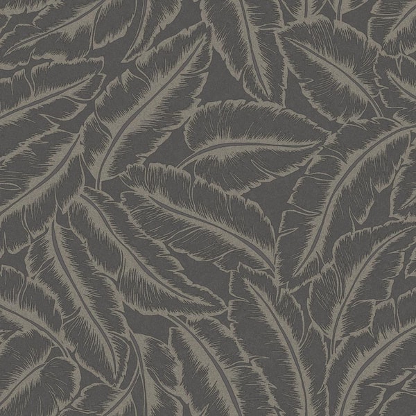 Walls Republic Large Sparkling Feathers Wallpaper Slate & Gold Paper Strippable Roll (Covers 57 sq. ft.)