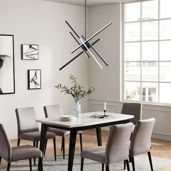 6-Light Dimmable Integrated LED Matte Black Sputnik Modern Linear Chandelier