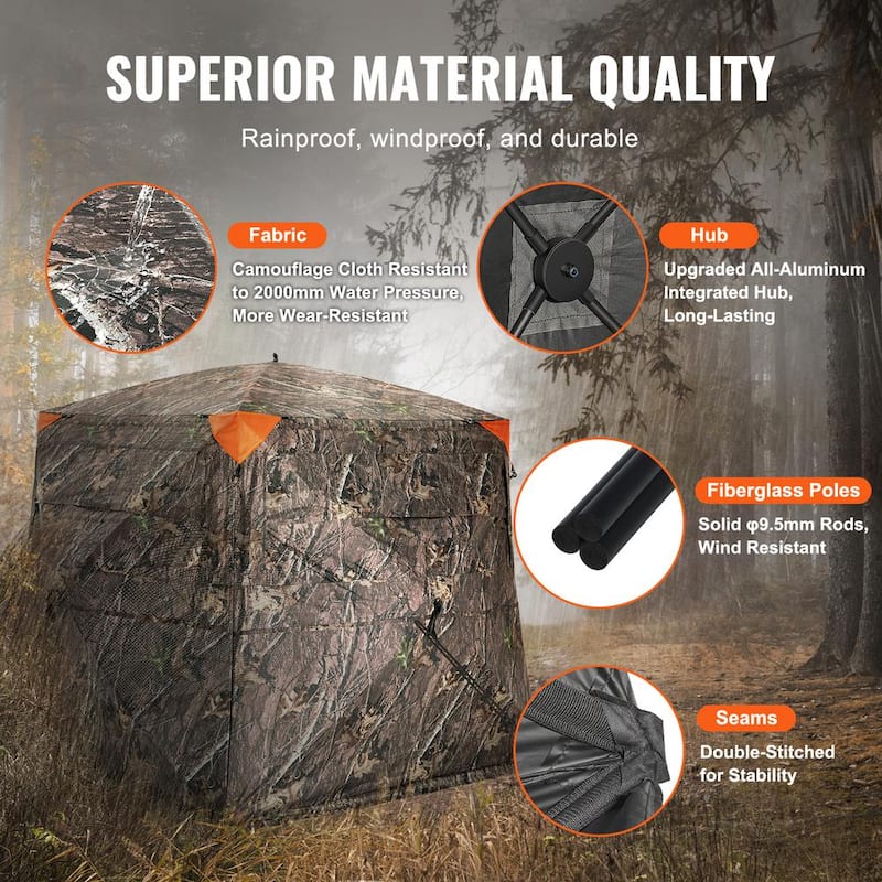 Hunting Blind 270-Degree See Through Ground Blind 4 to 5-Person Pop Up Deer Blind for Hunting with Carrying Bag Portable