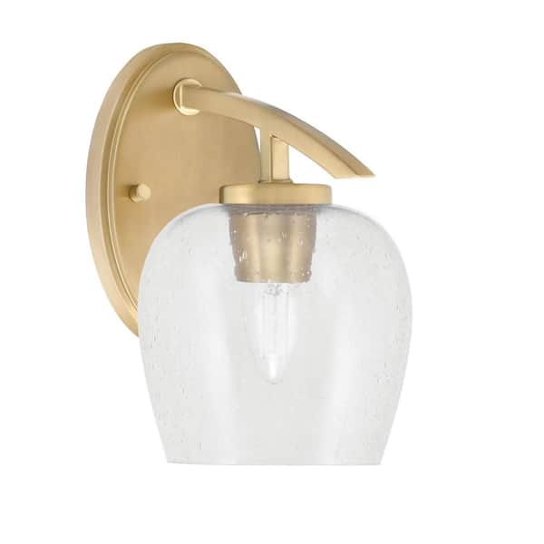 Unbranded Siena 6 in. 1-Light New Age Brass Sconce with 6 in. Clear Bubble Glass Shade No Bulb Included