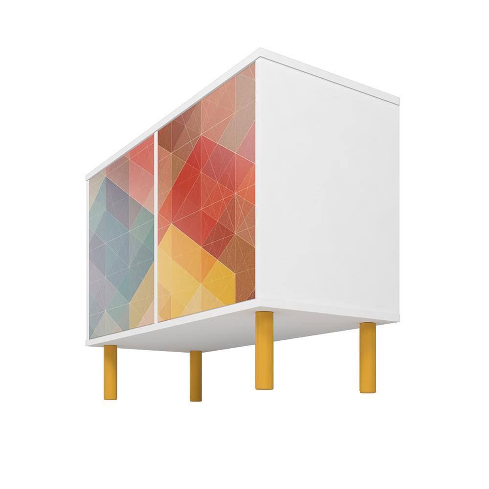 Retro Multicolor Geometric Pattern Office Cabinet with Yellow Legs