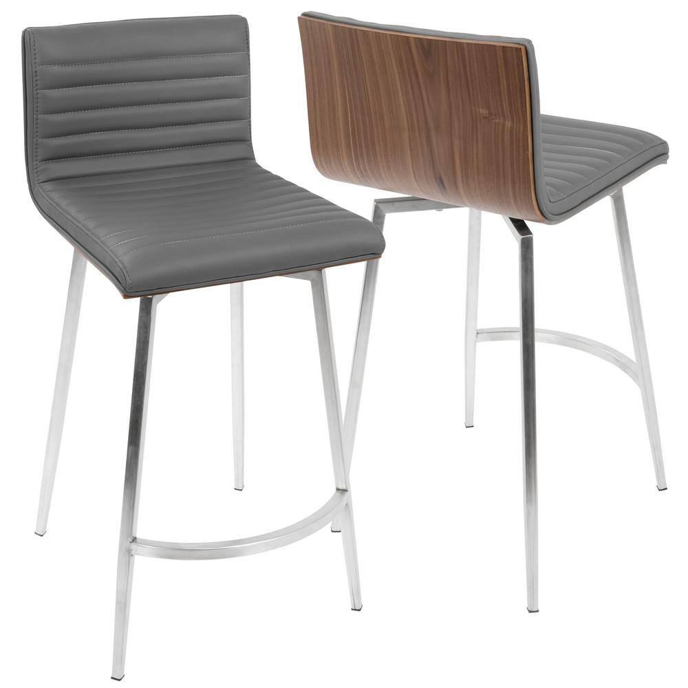 Mason 34" Gray Faux Leather Swivel Counter Stool Set
