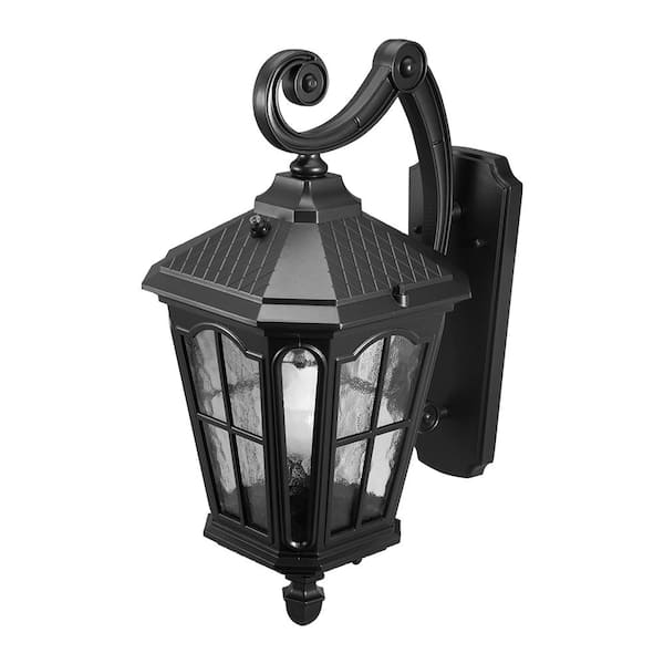 Bentham 19.4 in. 1-Light Black LED Outdoor Wall Light Coach Sconce with Hammered Glass Dusk to Dawn (Bulb Included)