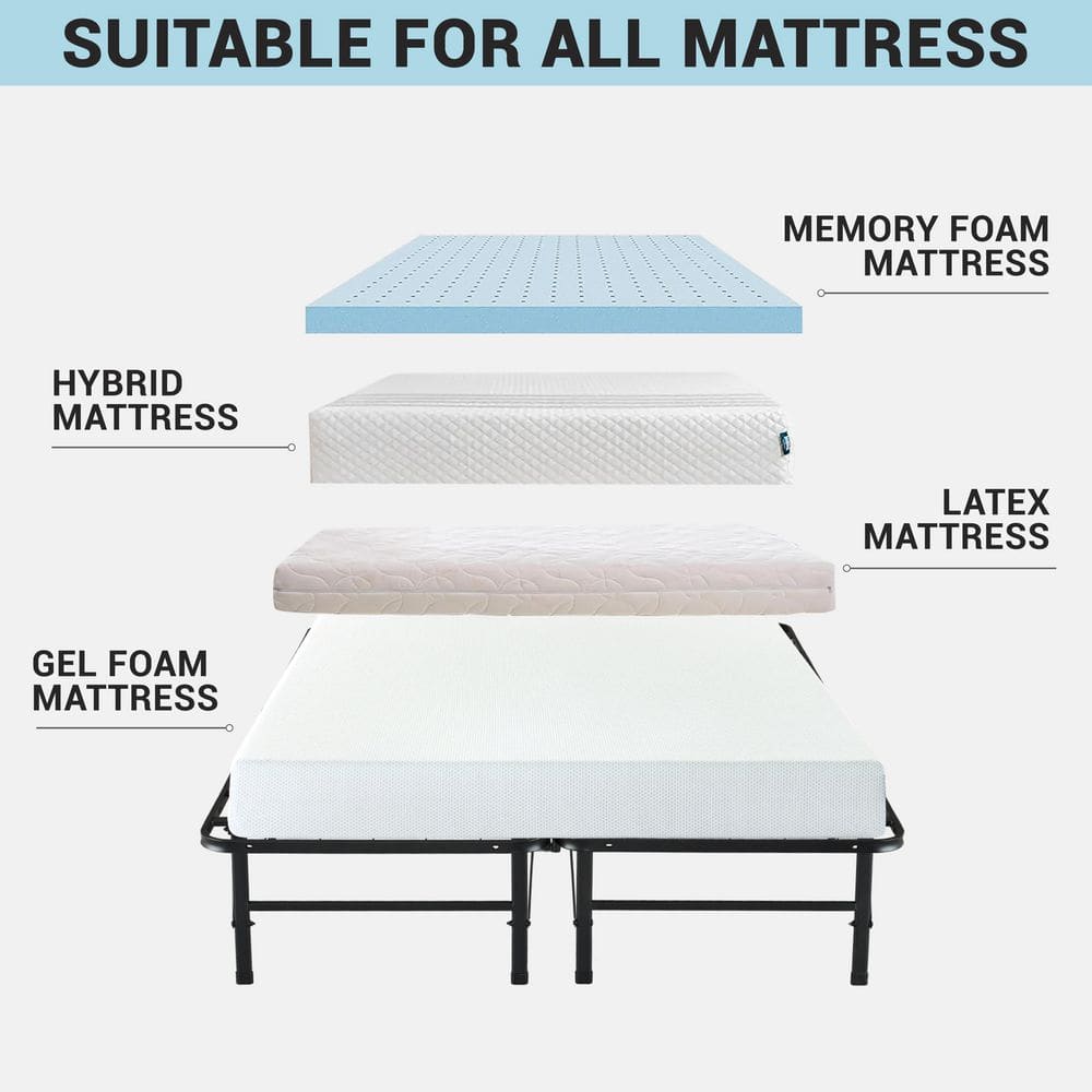 Black Metal Full Size Foldable Platform Bed Frame