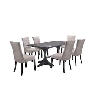 Anderson 7-Piece Rectangular Wood Dining Table Set Beige Linen Fabric Chairs