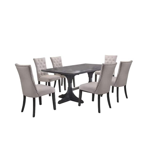 Best Quality Furniture Anderson 7-Piece Rectangular Wood Dining Table Set Beige Linen Fabric Chairs