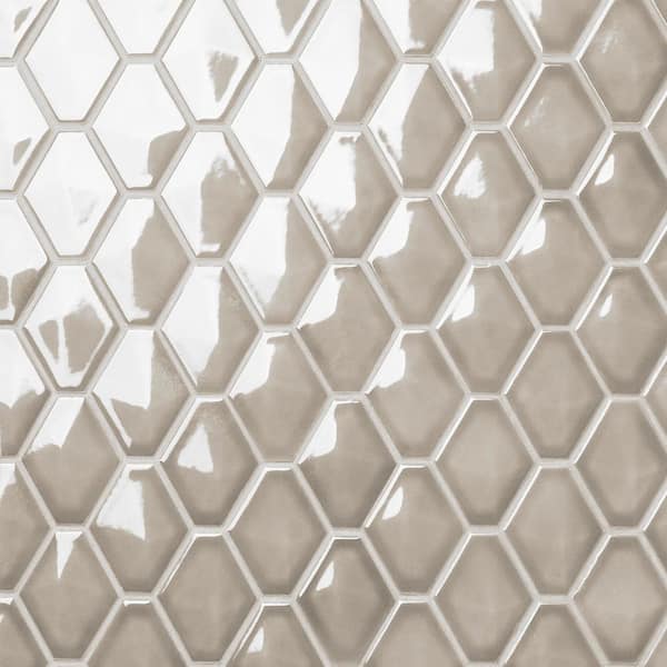 Medley Diamond Warm Gray 10.39 in. x 12.55 in. Glossy Ceramic Mosaic Wall Tile (0.9 sq. ft./Each)