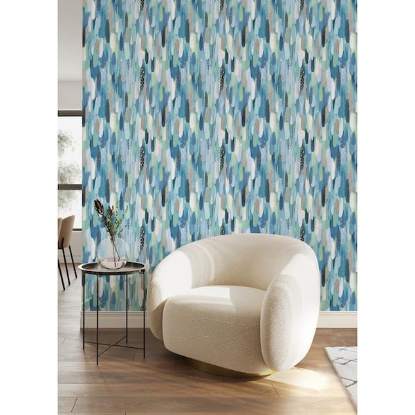 EttaVee Blue and Green Brushstroke Matte Vinyl Peel and Stick Wallpaper 30.75 sq. ft.