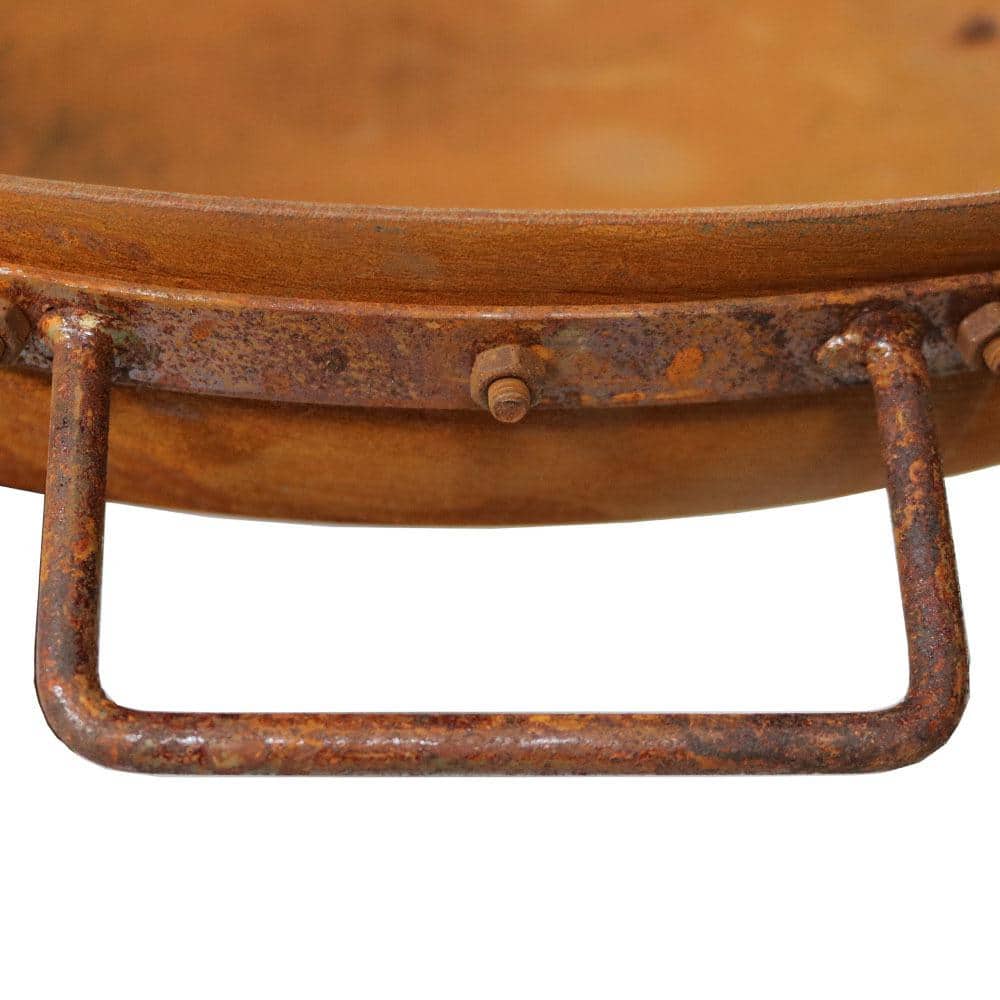 Rustic Cast Iron 34" Outdoor Wood-Burning Fire Pit Bowl with Handles