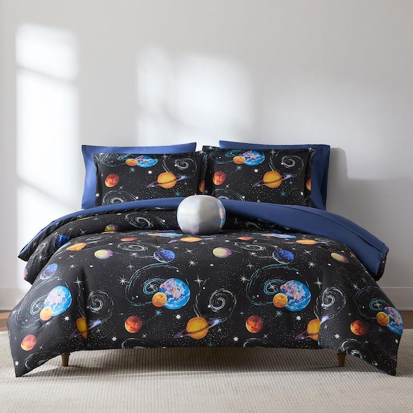Mysterious Universe 8-Piece Black/Navy Microfiber Full Comforter Set