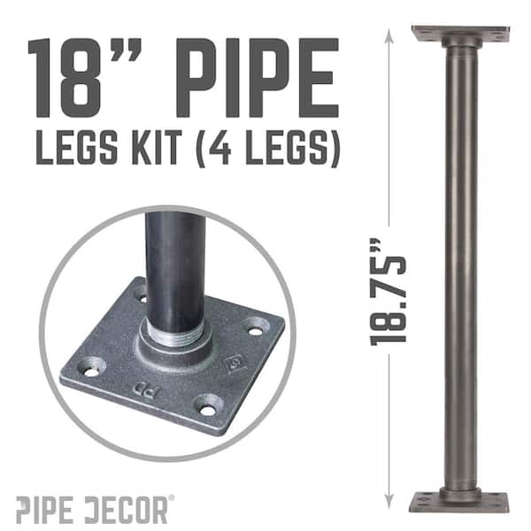 1 in. x 1.5 ft. L Black Steel Pipe Square Flange Table Leg Kit (Set of 4)