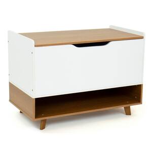 Morgan Mid-Century Wood and White Toy Box with Soft Close Lid and Storage Shelf Toy Chest