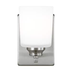 Vinton 5 in. 1-Light Brushed Nickel Bathroom Vanity Light with Etched White Glass Shade