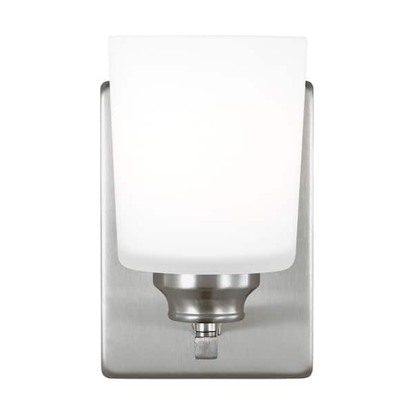 Vinton 5 in. 1-Light Brushed Nickel Bathroom Vanity Light with Etched White Glass Shade