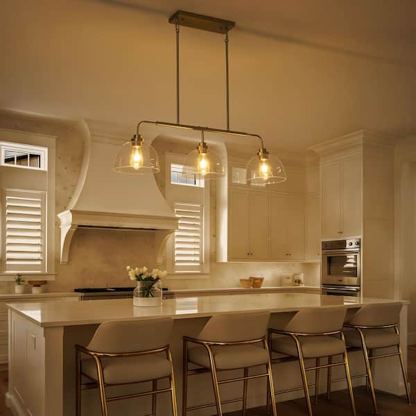 TinHon 3-Light Linear Gold Clear Glass Pendant Light for Kitchen