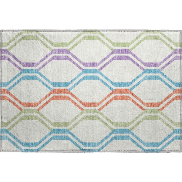Mayfield Premium Machine Washable Abstract AMF2326 Pearl 3 ft. x 4 ft. Area Rug