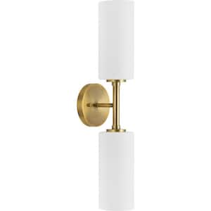 Cofield Collection 22-1/2 in. 2-Light Vintage Brass Transitional Wall Bracket with Etched Glass Shades