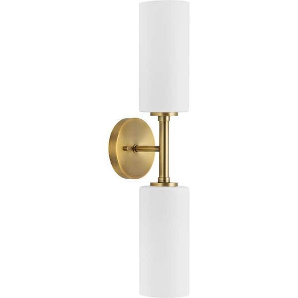 Cofield Collection 22-1/2 in. 2-Light Vintage Brass Transitional Wall Bracket with Etched Glass Shades