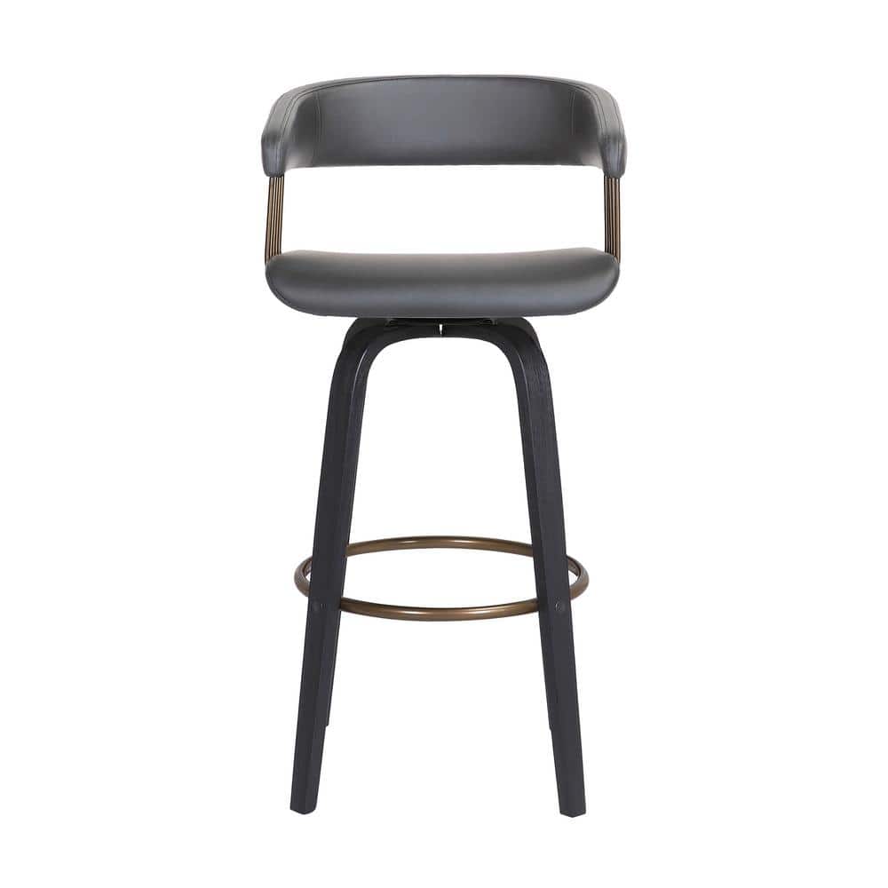 Topanga 26" Swivel Black Wood and Gray Faux Leather Counter Stool